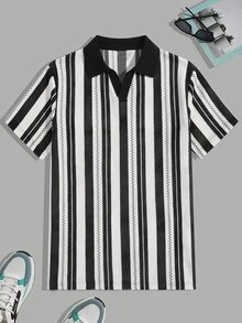 ESTAVOR Men's Striped Short Sleeve Casual Fashion POLO Shirt, Summer - Black and White - View 2