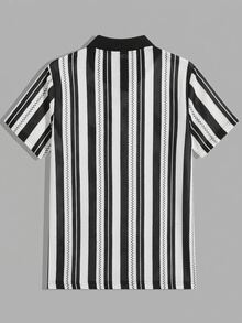 ESTAVOR Men's Striped Short Sleeve Casual Fashion POLO Shirt, Summer - Black and White - View 3