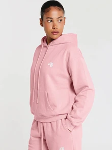 11SKNDS Oversized Pullover Sweatshirt With Hood Drawstring Single Centre Pocket Ribbed Cuffs Cozy Casual Fall Winter Essential - Pink - View 3