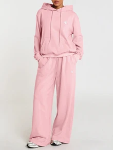 11SKNDS Oversized Pullover Sweatshirt With Hood Drawstring Single Centre Pocket Ribbed Cuffs Cozy Casual Fall Winter Essential - Pink - View 4