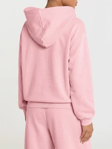 11SKNDS Oversized Pullover Sweatshirt With Hood Drawstring Single Centre Pocket Ribbed Cuffs Cozy Casual Fall Winter Essential - Pink - View 2