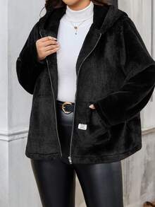 SHEIN Clasi 大尺碼女款拉鍊連帽休閒百搭日常外套 - 黑色 - 查看 5