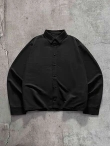 AXEPEAK Men's Solid Color Casual Versatile Daily Wear Long Sleeve Shirt - Black - View 3