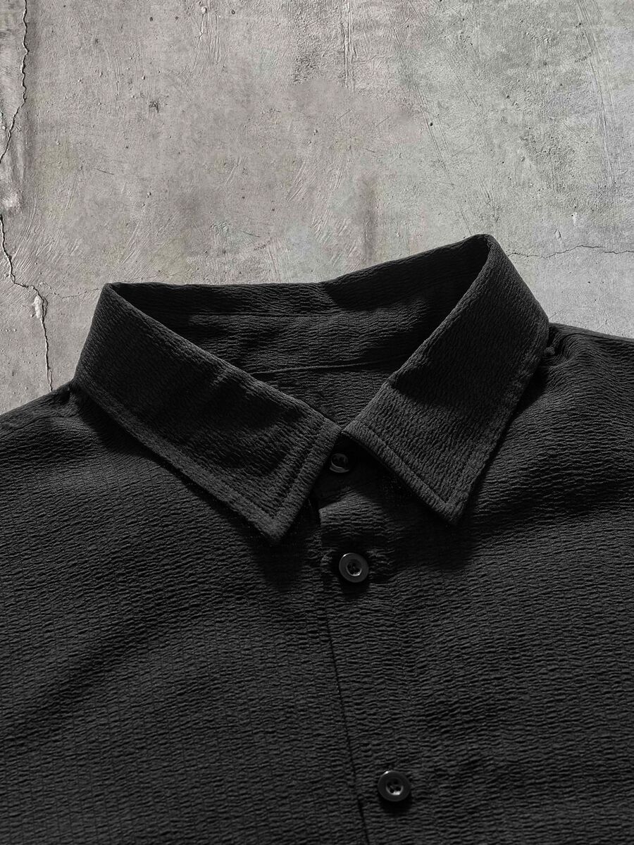 AXEPEAK Men's Solid Color Casual Versatile Daily Wear Long Sleeve Shirt - Black - View 1