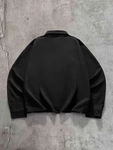 AXEPEAK Men's Solid Color Casual Versatile Daily Wear Long Sleeve Shirt - Black - View 4