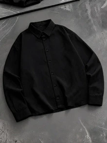 AXEPEAK Men's Solid Color Casual Versatile Daily Wear Long Sleeve Shirt - Black - View 6