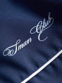 SUMWON Turn Club Navy Windbreaker Hooded Jacket With White Piping Contrast Detail Full Zip Elastic Hem Cuffs Oversized Fit Fall Winter Outerwear - Navy Blue - View 3