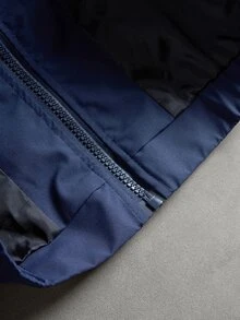 SUMWON Turn Club Navy Windbreaker Hooded Jacket With White Piping Contrast Detail Full Zip Elastic Hem Cuffs Oversized Fit Fall Winter Outerwear - Navy Blue - View 5