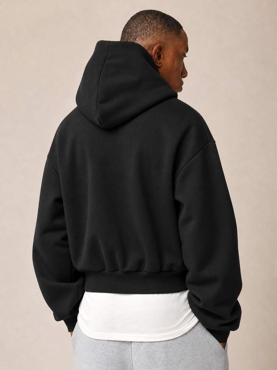 Oversized Cropped Full-Zip Hoodie With Camouflage Lined Hood And Silver Zipper Casual Winter Streetwear Sweatshirt Jacket