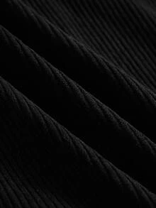 ROMWE MEN Men's Casual Corduroy Patchwork Embroidered Hooded Sweatshirt - Black - View 6