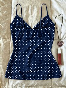 SHEIN Women's Summer Casual Polka Dot Print Twisted Strap Top - Multicolor - View 2