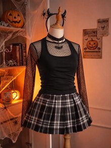 Comfortcana 大尺碼女款夏季掛脖上衣，萬聖節外出夜生活，黑色米色灰色，哥德風休閒90年代 - 彩色 - 查看 8
