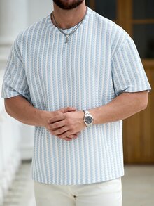 Manfinity CasualCool 男士针织多色世界杯假日T恤 - 藍色 - 查看 3