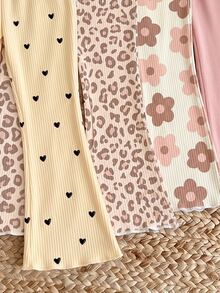 Young Girl RANDOM 4pcs Kids PACK 2 Packs, Vintage Sweet Cute Mini Heart Leopard Print Floral Print, Girls Toddl - Multicolor - View 6