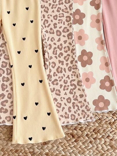 Young Girl RANDOM 4pcs Kids PACK 2 Packs, Vintage Sweet Cute Mini Heart Leopard Print Floral Print, Girls Toddl