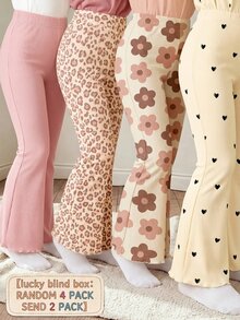 Young Girl RANDOM 4pcs Kids PACK 2 Packs, Vintage Sweet Cute Mini Heart Leopard Print Floral Print, Girls Toddl - Multicolor - View 1