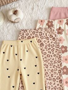 Young Girl RANDOM 4pcs Kids PACK 2 Packs, Vintage Sweet Cute Mini Heart Leopard Print Floral Print, Girls Toddl - Multicolor - View 4