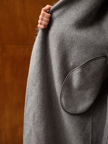 MOTF PREMIUM SHAWL COLLAR LONG DOUBLE-FACED WOOL BELTED OVERCOAT WITH FUR SLEEVES - Light Grey - View 8