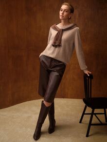 MOTF WOMEN'S 100% CASHMERE SWEATER - Khaki - View 7