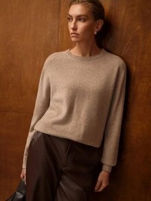 MOTF WOMEN'S 100% CASHMERE SWEATER - Khaki - View 5