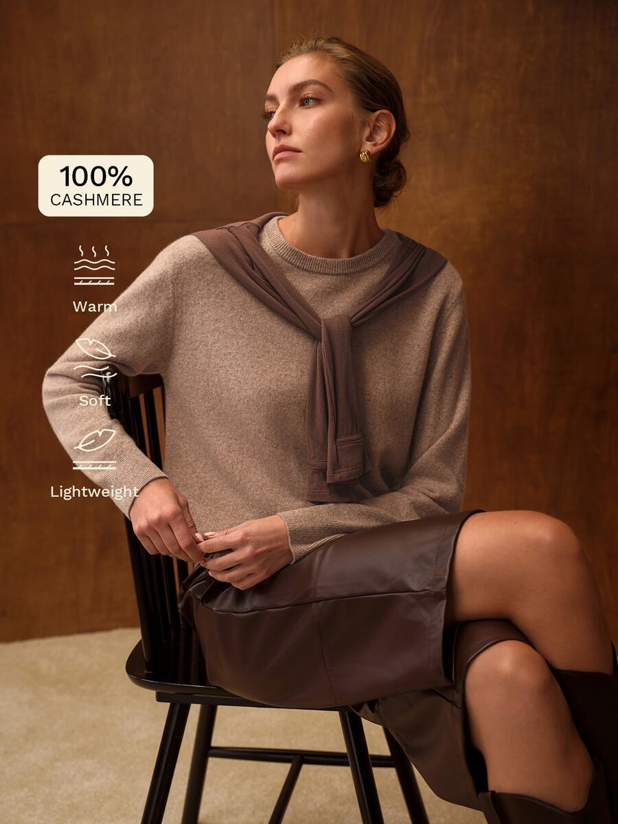 MOTF WOMEN'S 100% CASHMERE SWEATER - Khaki - View 1
