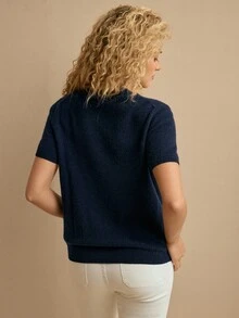 MOTF PREMIUM Atasan Rajut Lengan Pendek Warna Polos Minimalis Serbaguna 100% Kasmir - Navy Blue - View 3