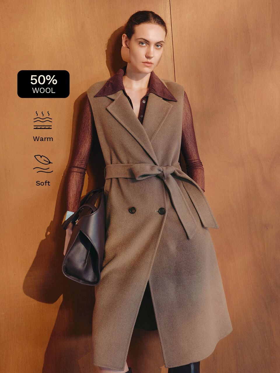 MOTF CLASSIC SLEEVELESS DOUBLE-FACED WOOL OVERCOAT