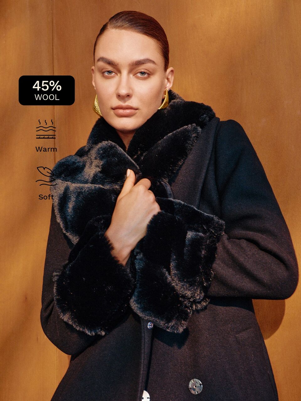 MOTF FAUX FUR PATCHWORK SHAWL COLLAR MID-LENGTH OVERCOAT