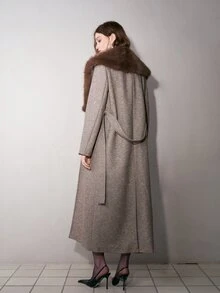 MOTF PREMIUM WOMEN'S AUTUMN/WINTER FUR COLLAR PATCHWORK TEXTURED SINGLE-SIDED OVERCOAT - Brown - View 8