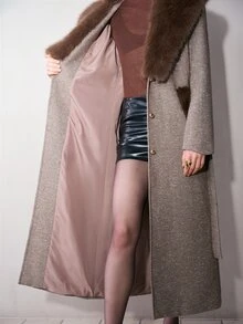 MOTF PREMIUM WOMEN'S AUTUMN/WINTER FUR COLLAR PATCHWORK TEXTURED SINGLE-SIDED OVERCOAT - Brown - View 9