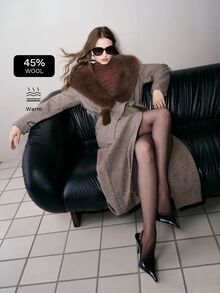 MOTF PREMIUM WOMEN'S AUTUMN/WINTER FUR COLLAR PATCHWORK TEXTURED SINGLE-SIDED OVERCOAT - Brown - View 1