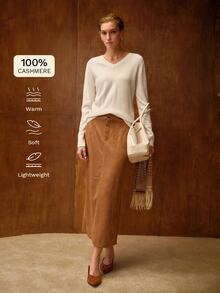 MOTF 100% CASHMERE V-NECK SOLID COLOR SWEATER - White - View 4