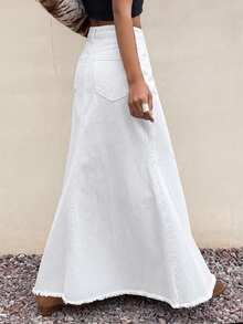 DAZY Women's Casual Plain Frayed Hem Denim Mermaid Skirt, Spring/Summer - White - View 2