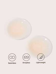 SHEIN 隱形乳貼，親膚自黏可重複使用矽膠胸貼，適合女性穿無肩帶、露背、深V洋裝，夏季婚禮派對使用 - 米色 - 查看 3