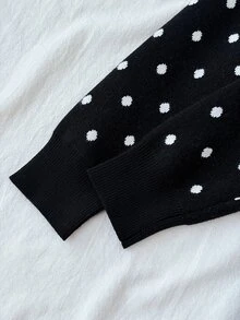 Tween Girl Loose Casual Minimalist Comfortable Crew Neck Open Front Solid Color Autumn Sweater - Black - View 8