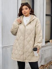 SHEIN Clasi 大尺碼保暖內裡時尚連帽夾克 - 卡其色 - 查看 9