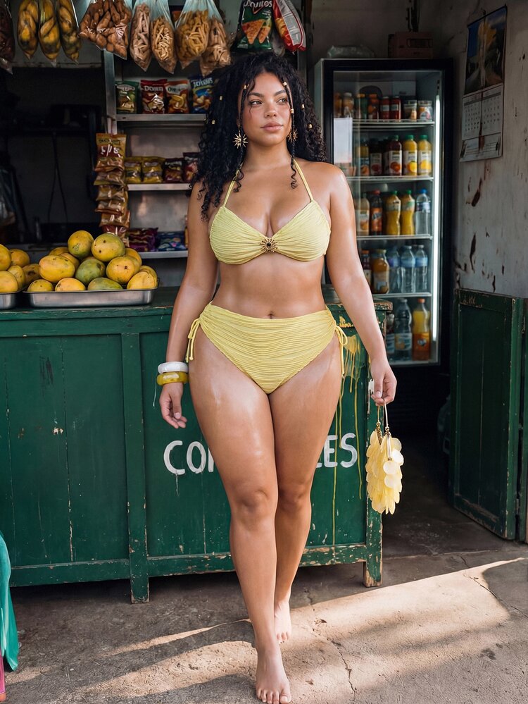 Swim Mod 2026 New Plus Size Women 2pcs Yellow Jewelry Drawstring Triangle Bikini Sexy Swimwear Set Summer Beach - Yellow - View 3