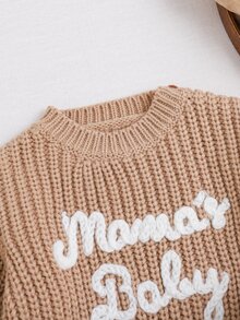 Cozy Pixies Newborn Baby Boy Baby Girl Letter Pattern Knit Soft Crew Neck Long Sleeve Pullover Autumn Top Elastic Waist Long Pants Sweater 2 Pieces Set - Khaki - View 4