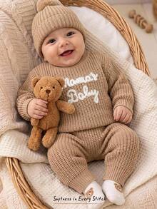 Cozy Pixies Newborn Baby Boy Baby Girl Letter Pattern Knit Soft Crew Neck Long Sleeve Pullover Autumn Top Elastic Waist Long Pants Sweater 2 Pieces Set - Khaki - View 9