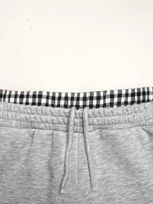 SHEIN Teen Girl Teen Girls Knit Colorblock Casual Drawstring Sweatpants - Light Grey - View 9