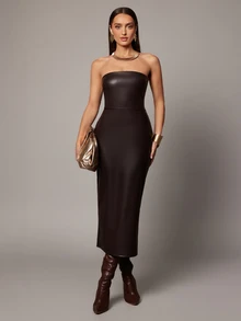 Silquee Women's Fashion Commuter Strapless Midi Dress - Brown - View 4