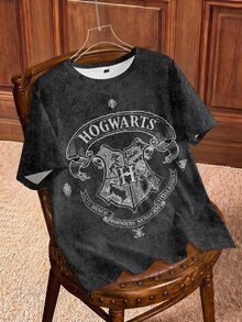 HARRY POTTER X SHEIN Men's Summer Casual Badge Print T-Shirt - White - View 1
