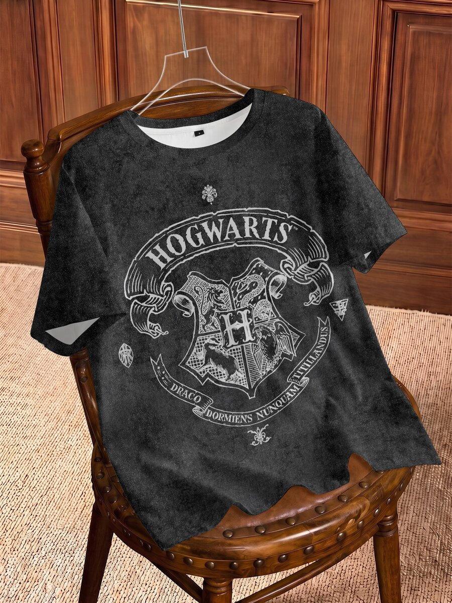 HARRY POTTER X SHEIN Men's Summer Casual Badge Print T-Shirt - White - View 1