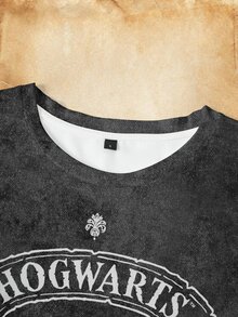 HARRY POTTER X SHEIN Men's Summer Casual Badge Print T-Shirt - White - View 3