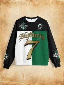 HARRY POTTER X SHEIN Women's Colorblock Patchwork Letter & Number Print Sweatshirt - White - View 6