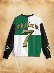 HARRY POTTER X SHEIN Women's Colorblock Patchwork Letter & Number Print Sweatshirt - White - View 7