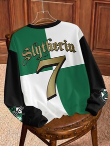 HARRY POTTER X SHEIN Women's Colorblock Patchwork Letter & Number Print Sweatshirt - White - View 2