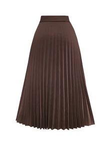 Modelyn Vintage Design Niche Brown Asymmetrical Patchwork A-Line Pleated Skirt For Women - Brown - View 2