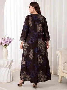 Al Najma 大尺碼女款花卉印花休閒派對旅行阿拉伯風洋裝 - 咖啡棕 - 查看 2