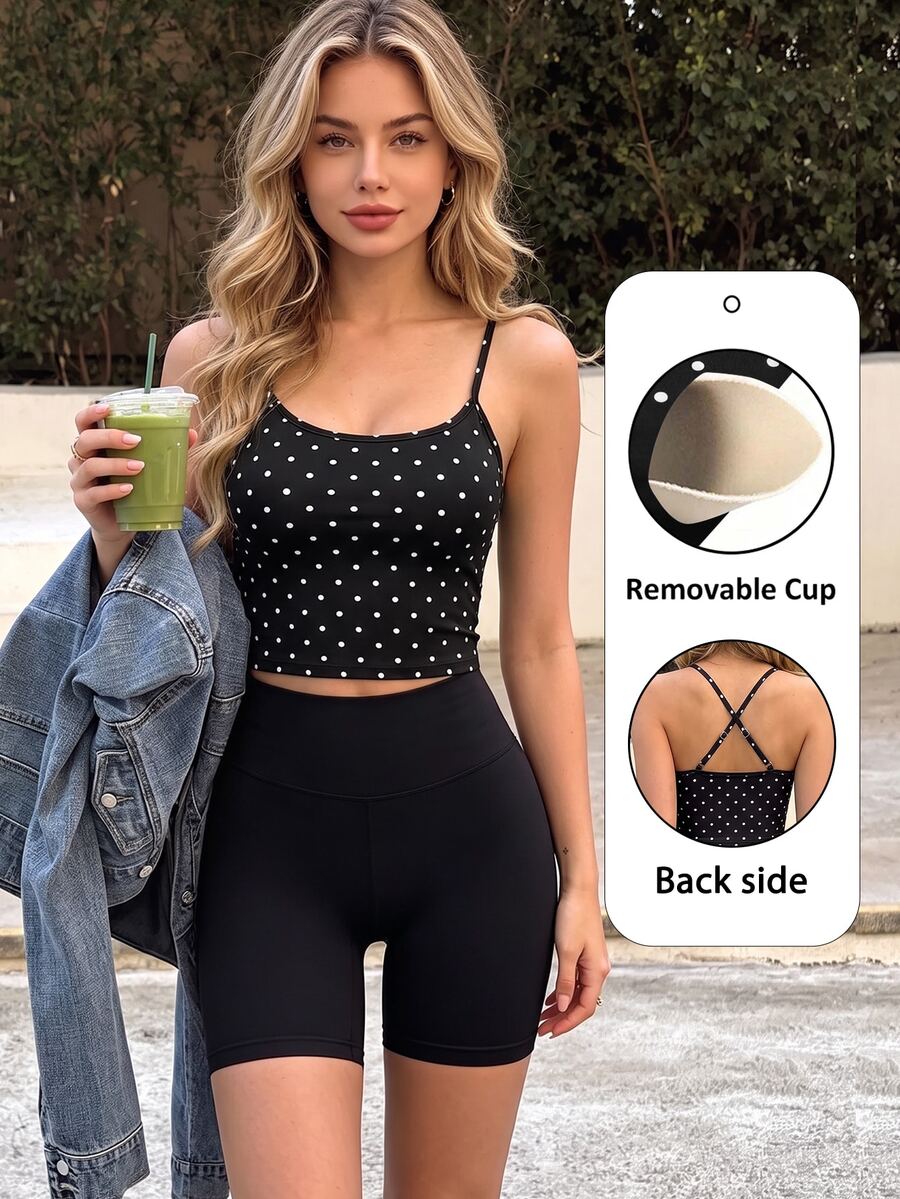 Dewbera Dewbera Tank Top Olahraga Wanita Motif Polkadot dengan Bagian Belakang Silang - MultiWarna - View 1